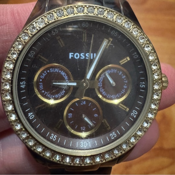 Fossil Womens Watch ES2795 Stella Quartz Gold Tone Faux Tortoise Shell 37mm Read - Picture 3 of 16